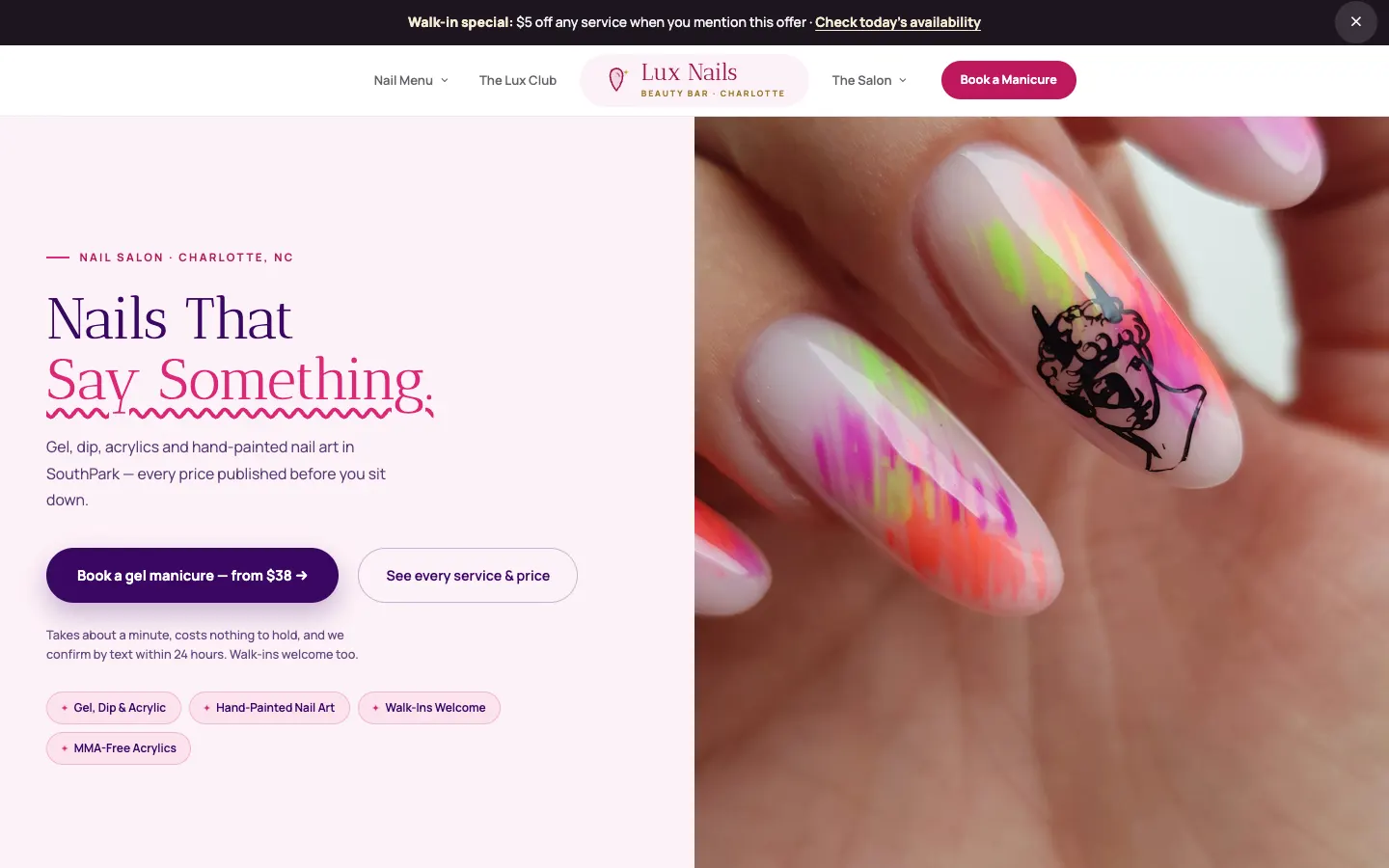 Lux Nails & Beauty Bar website